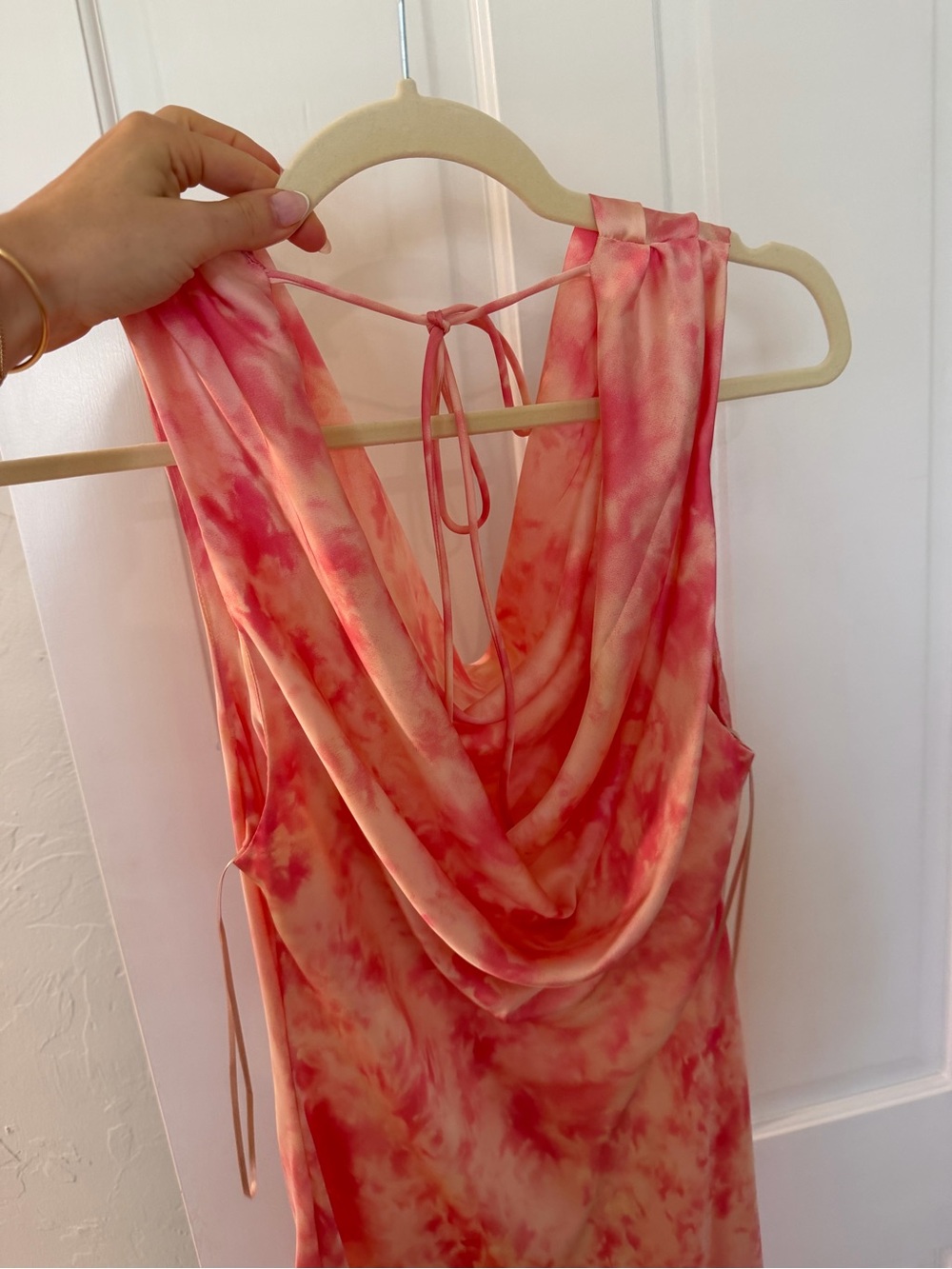 Zara Pink Coral Tie-Dye Cowl Neck Dress
